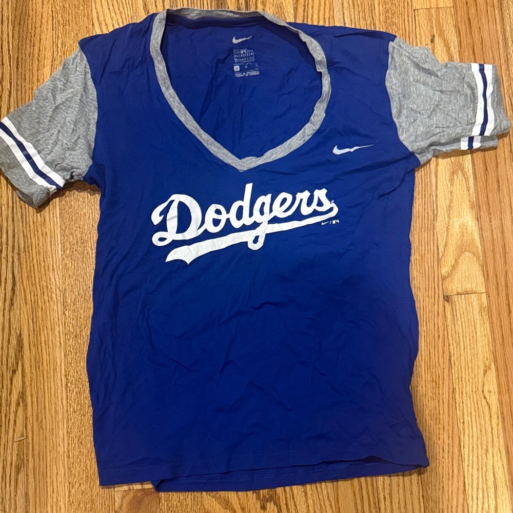 Nike Blue and Gray Dodgers V-Neck Tee